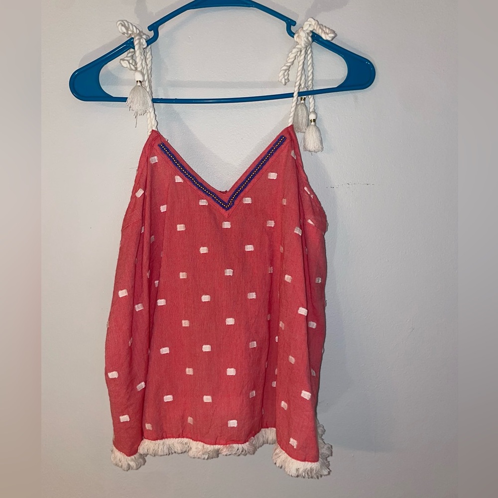 Aerie Rope Tie Tassel Tank with Beaded Detail